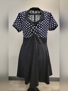 Retro Navy Polka Dot & Black Dress